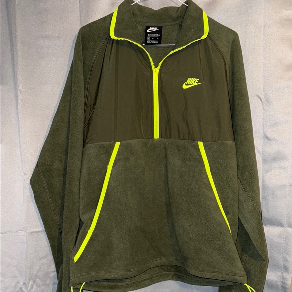 Nike Olive Green and Neon Yellow Pullover